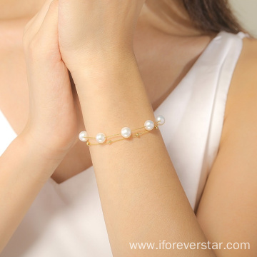 Elegant Jewelry 18K real Gold Natural Pearl Bracelet